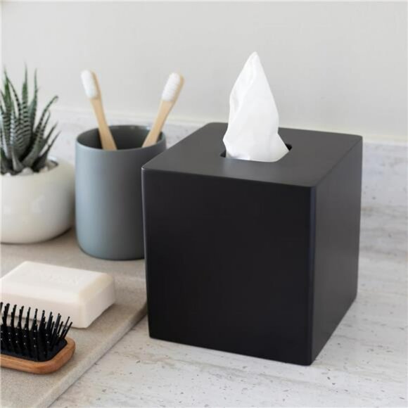 Matte black square tissue box cover decorative tissue holder for bathroom office - Picture 2 of 8
